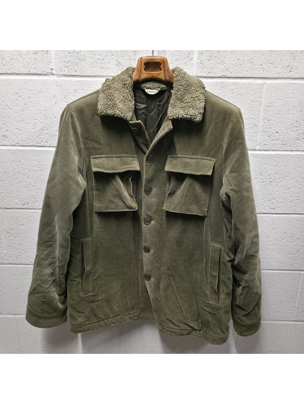 Aspesi Tiger velvet overshirt Corduroy jacket on Sherpa Lined 24x31 Green L